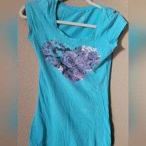 Junior Womens xs teal floral tee by Guess